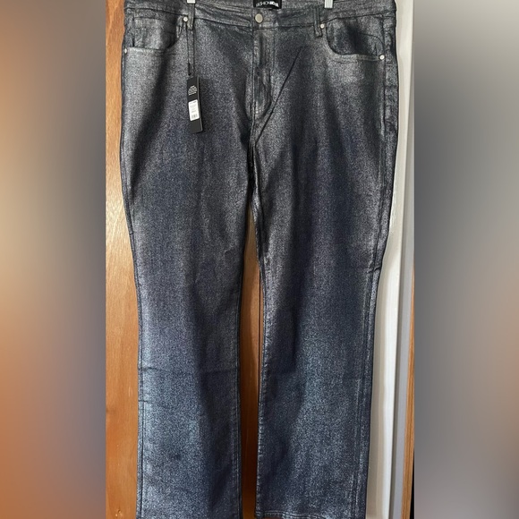 Plus size bootleg semi-sparkle denim jeans. (New-never worn). Dark Navy color. - Picture 2 of 7